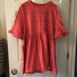 Coral / orange Ruffle Sleeve Tunic Top